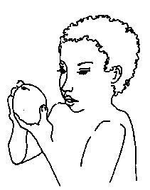 Drawing of child holding fruit.